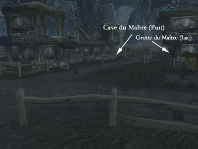 Emplacements de la Cave du Maître (puits) et de la Grotte du Maître (lac)