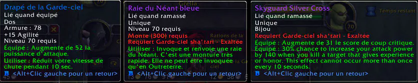 Infobulles des récompenses Garde-ciel : drapé, Raie du Néant bleue et bijou