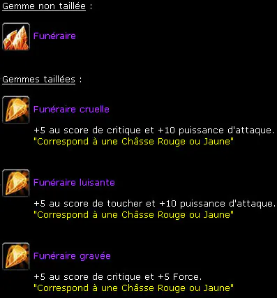 Funéraire : gemme brute et tailles cruelle, luisante et gravée