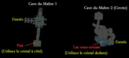 Plans de la Cave du Maître : le puits et le lac souterrain avec leurs entrées