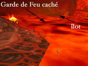 Garde de feu caché dans la lave entre les deux îlots