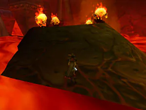 Arrivée sur le deuxième îlot au milieu de la lave